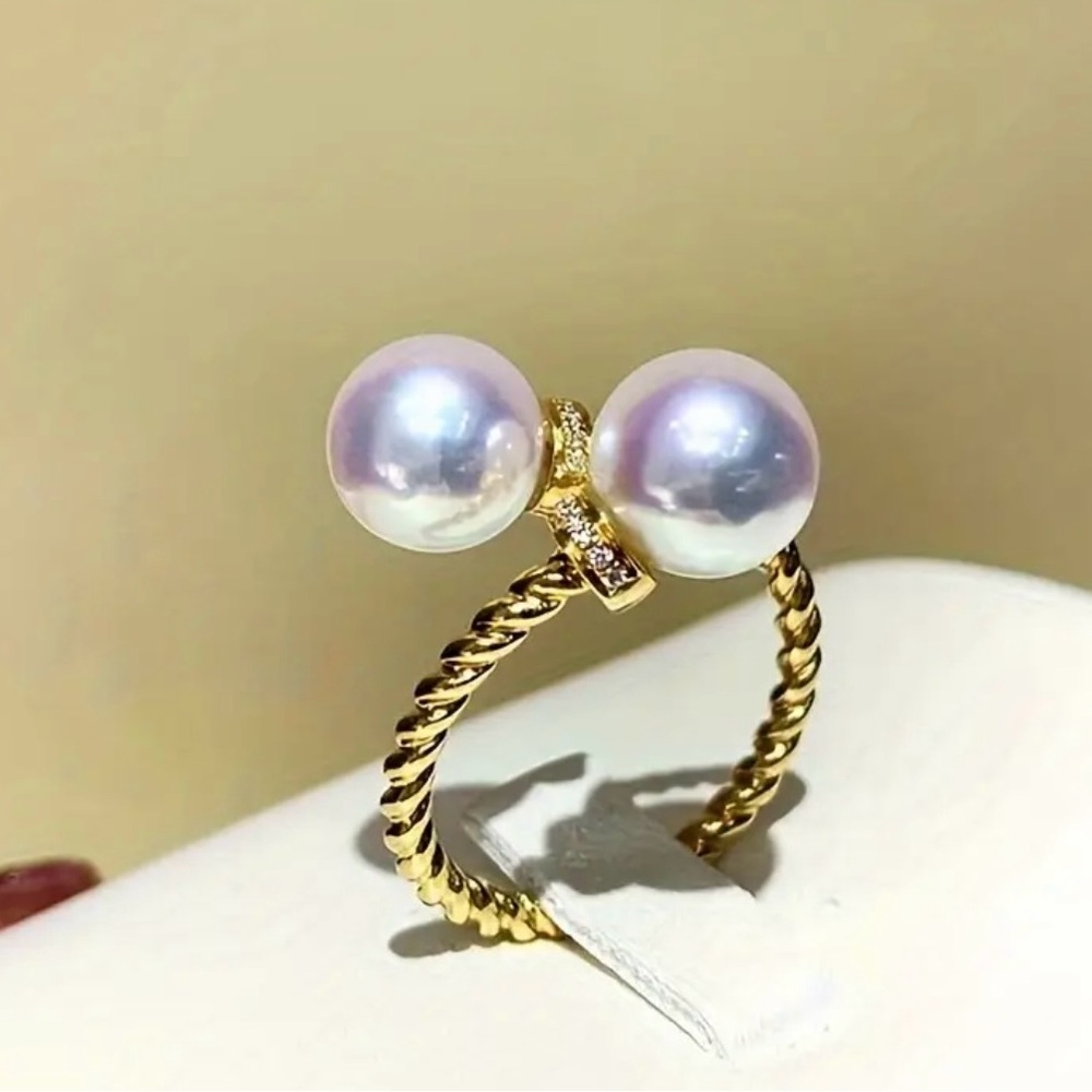 Elegant Gold and Pearl Women's Ring Adjustable size - Picture 4 of 5